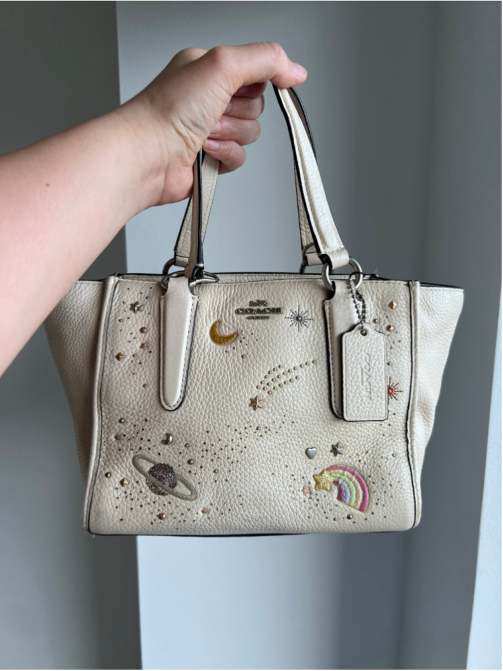 RARE Coach NASA Crosby Satchel Chalk Leather Space Planet Embroidery Stars Asia